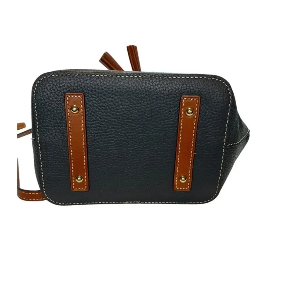 Dooney & Bourke Drawstring Bucket Bag Navy Pebble Leather Tassel Closure - Picture 5 of 16